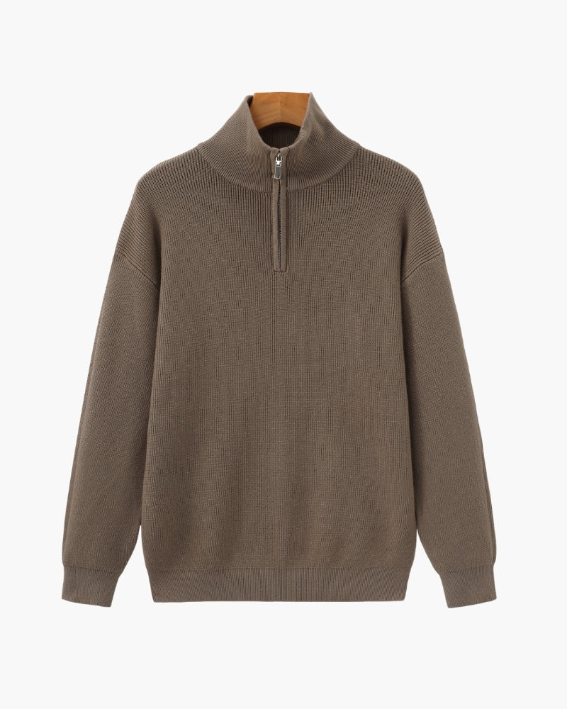 Pullover de Punto con Media Cremallera Refinado