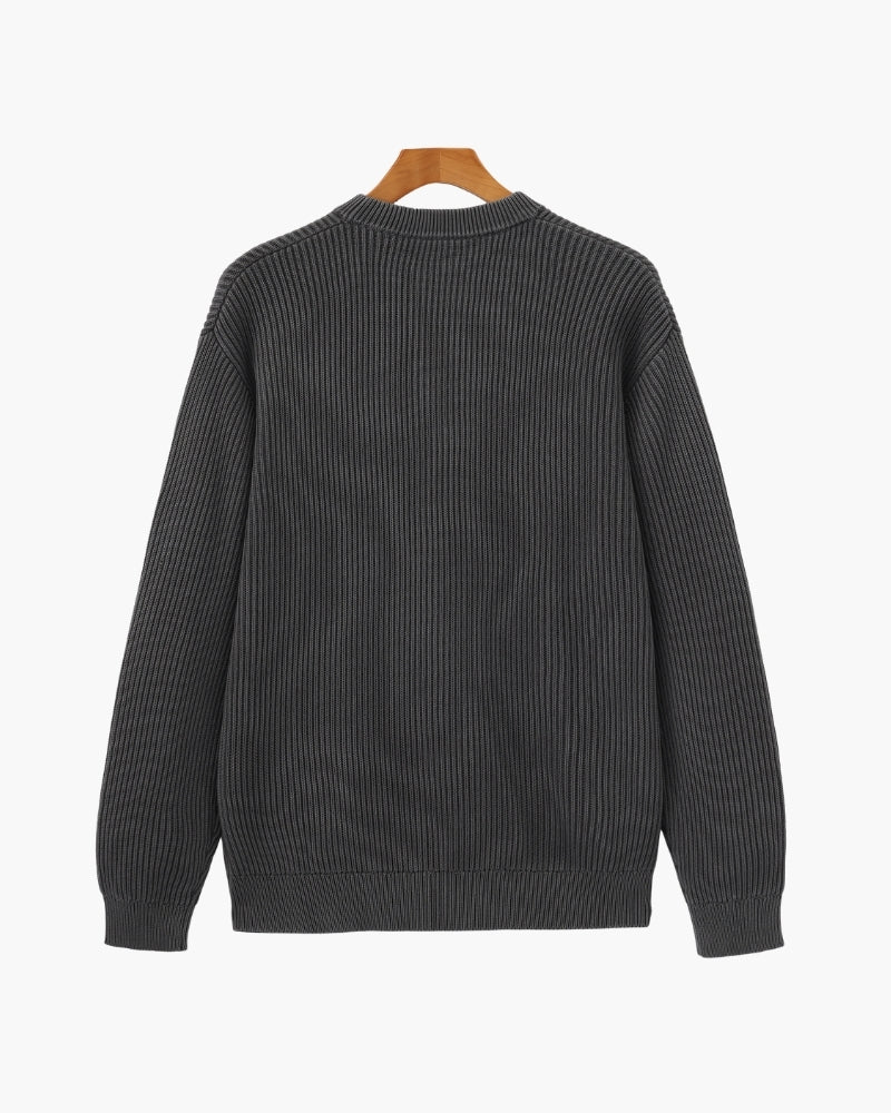 Sudadera de Punto Acanalado con Cuello Redondo