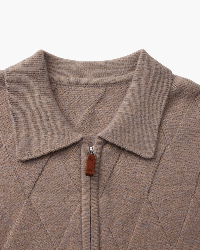 Cardigan con Cremallera de Punto Diamante Heritage