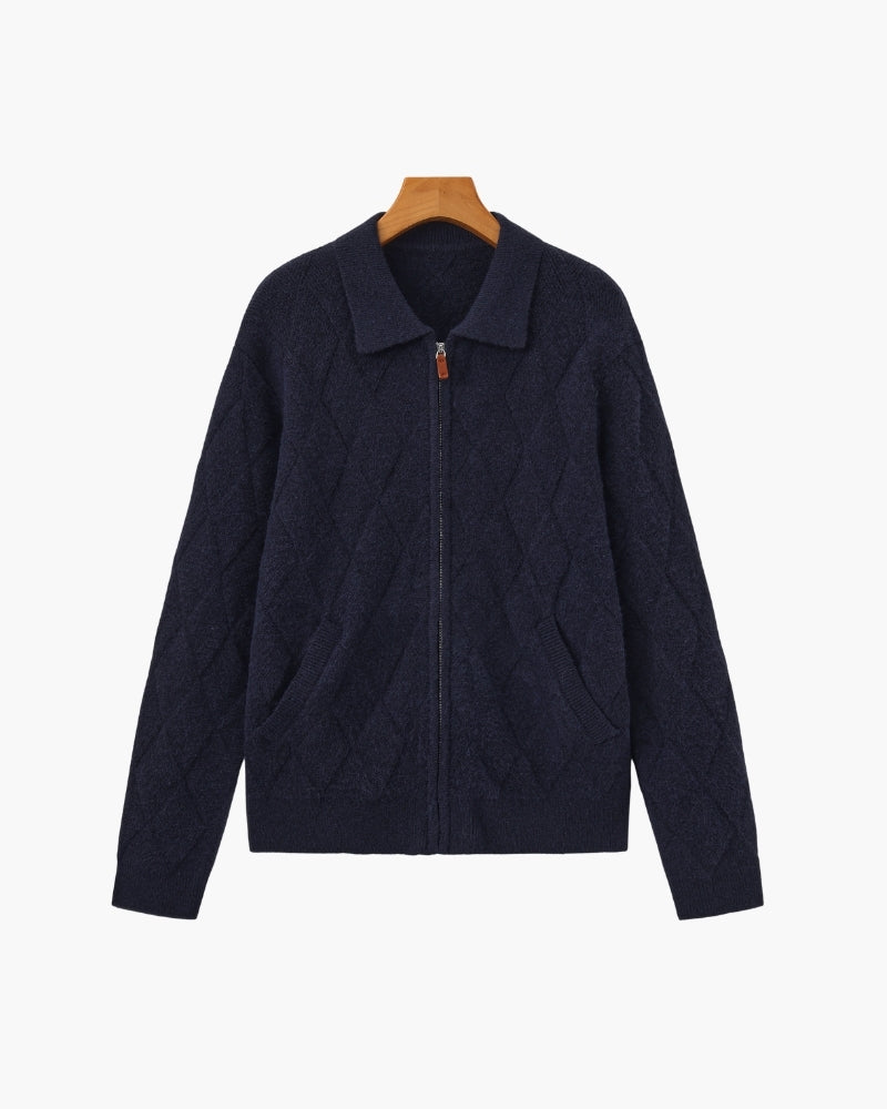 Cardigan con Cremallera de Punto Diamante Heritage