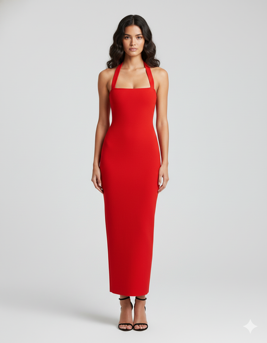 Vestido Maxi Slim Fit de Cuello Halter